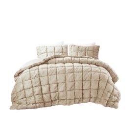 Full/Queen Beige Velvety Soft Down Alternative Comforter Set