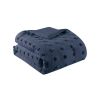 Full/Queen 3 Piece Navy Pompom Microfiber Hypoallergenic Comforter Set